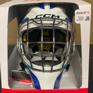 CCM Axis F5 Goalie Mask White/Blue Jr