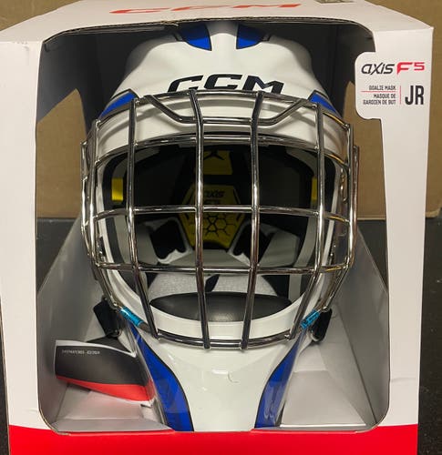 CCM Axis F5 Goalie Mask White/Blue Jr