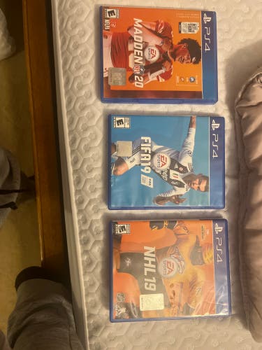 (Used) PS4 Games: Madden 20, FIFA 19, and NHL 19