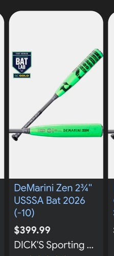2026 DeMarini CF Zen Composite USSSA Certified Bat (-11) 17 oz 28" (New)