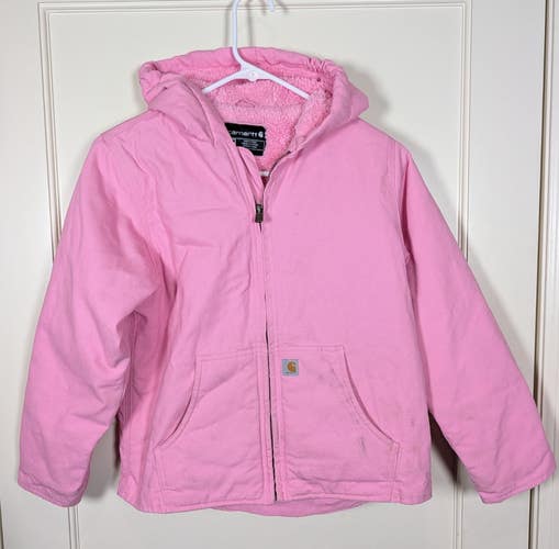 Carhartt Girls M 10-12 Pink Hooded Jacket Sherpa Lined Full Zip Workwear