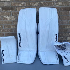 Bauer Shadow Pro Stock Goalie Pads and Gloves Full Set 35 +2 White 85731