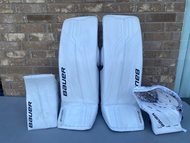 Bauer Shadow Pro Stock Goalie Pads and Gloves Full Set 35 +2 White 85731