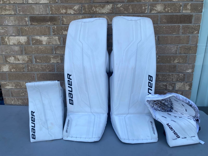 Bauer Shadow Pro Stock Goalie Pads and Gloves Full Set 35 +2 White 85731