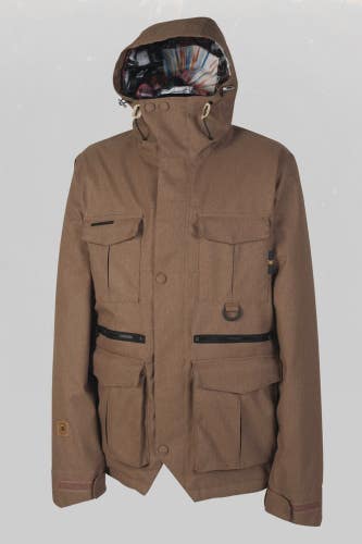 L1 Sham Premium Insulated Snowboard Jacket Mens XL Brown with Powder Skirt