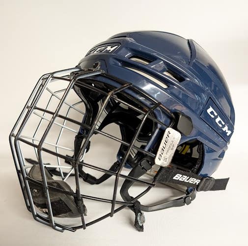 Medium CCM Tacks 910 Helmet (Used) NAVY WITH BAUER OREO CAGE