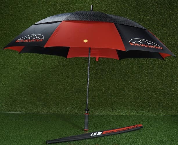 SUN MOUNTAIN 2016 GOLF UMBRELLA DOUBLE CANOPY, 57 RED / BLACK W/ SLEEVE ~Y50914