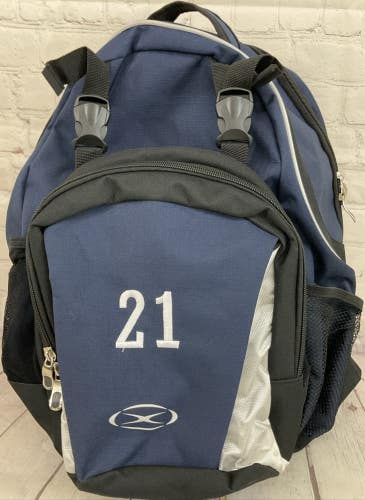 Xara Team Sports Backpack Number 21 Name Plate Rain Resistant Material Navy Blue