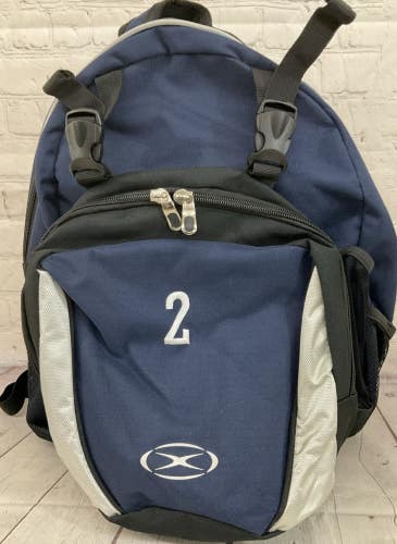 Xara Team Sports Backpack Number 2 Mesh Inner Pouch Padded Shoulder Straps Blue