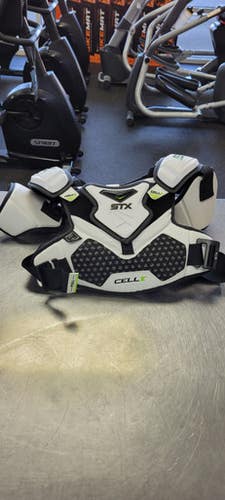 Used STX CELL V YOUTH MED Lacrosse Shoulder Pads White MD 11497-S000153231
