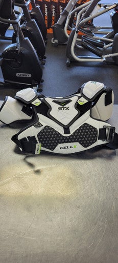 Used STX CELL V YOUTH MED Lacrosse Shoulder Pads White MD 11497-S000153231