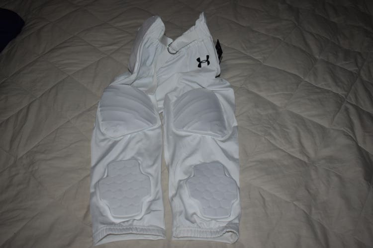 NEW - Under Armour Integrated Compression Football Pants, White, Youth XL