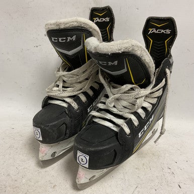 Used CCM TACKS 9080 Junior Hockey Skate White/Black/Yellow Junior 02 11855-S000193182