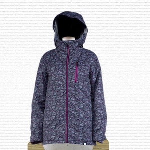 Ride Womens Medina Snowboard Jacket Medium Feather Dot Gray Pink Print New
