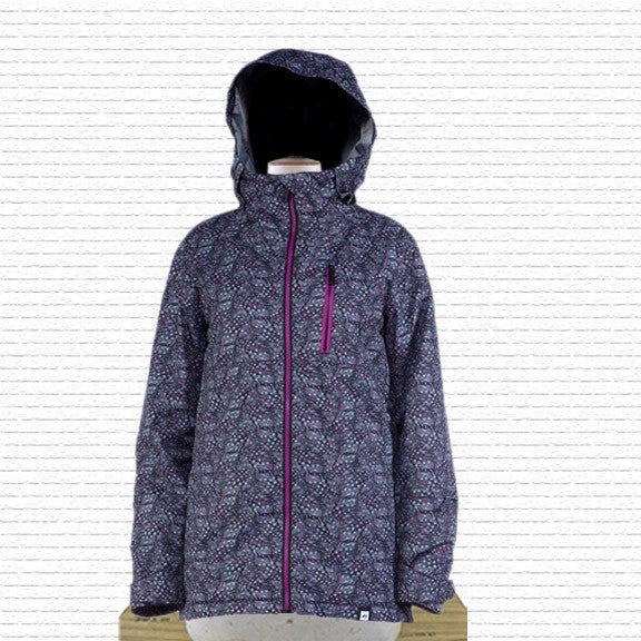 Ride Womens Medina Snowboard Jacket Medium Feather Dot Gray Pink Print New