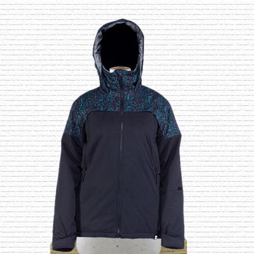 Ride Womens Cedar Insulated Snowboard Jacket Medium Black With Blue Print New