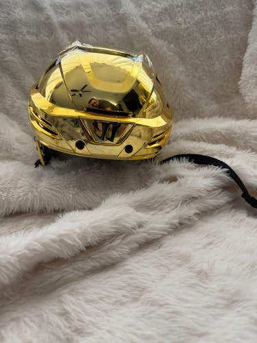 Large Vegas Golden Knights Warrior Covert PX2 Helmet Pro Stock Gold Chrome