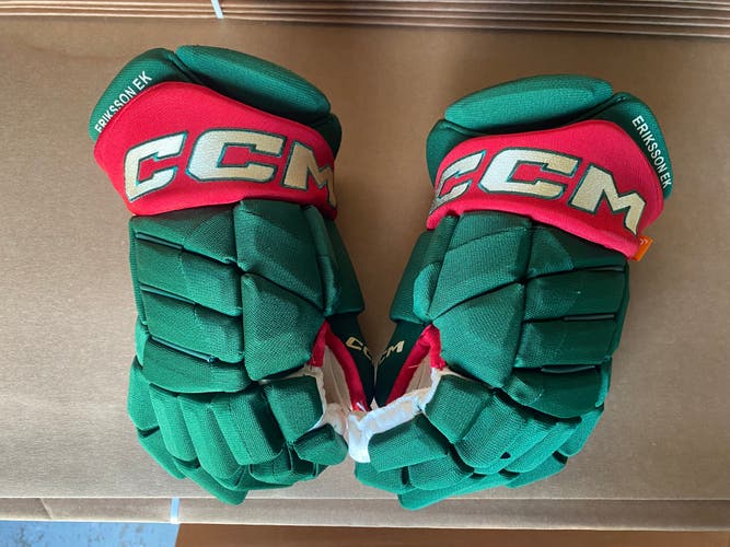 CCM JetSpeed FT1 Pro Stock Hockey Gloves 14” Green WILD Eriksson EK 3387