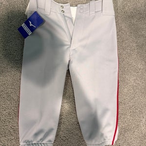 NEW! Mizuno Youth Premier Short Piped Baseball Pants Game Pants - Grey-Red - Youth Medium