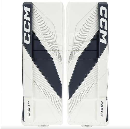 New CCM White and Navy E Flex 6.5 Goalie Pads | 30+1" | #191520631307