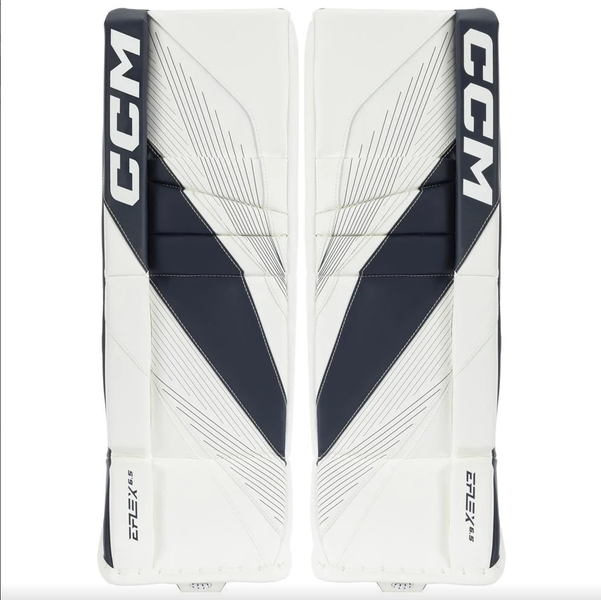 New CCM White and Navy E Flex 6.5 Goalie Pads | 30+1" | #191520631307