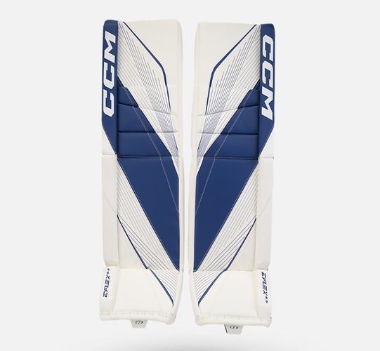 New CCM Royal and White E Flex 6.5 Goalie Pads | 28+1" | #191520631352