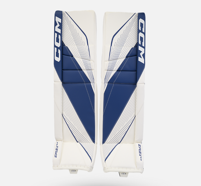 New CCM Royal and White E Flex 6.5 Goalie Pads | 28+1" | #191520631352