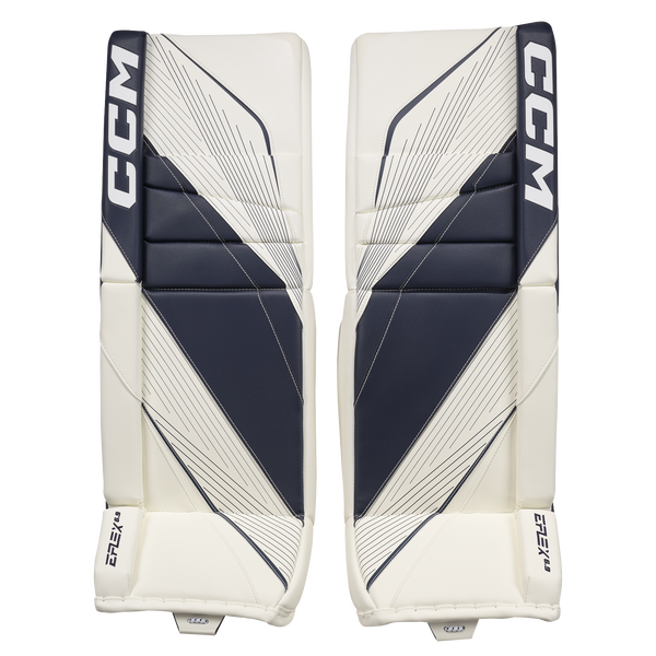 New CCM White E Flex 6.9 Goalie Leg Pads | 33+1" | #191520631574