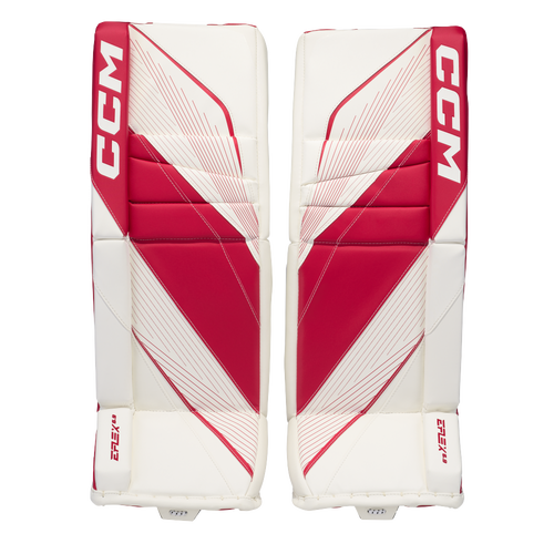 New CCM White E Flex 6.9 Goalie Leg Pads | 33+1" | #191520631697