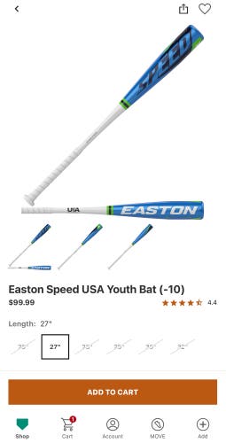 2022 Easton Speed Alloy USABat Certified Bat (-10) 17 oz 27" (Used)