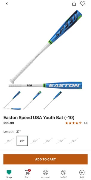 2022 Easton Speed Alloy USABat Certified Bat (-10) 17 oz 27" (Used)