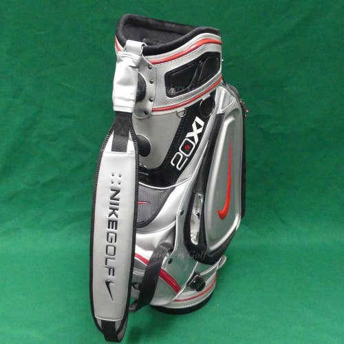 Nike 20XI 10" OD Silver/Black/Red 6-Way Golf Tour Staff Bag w/ Raincover *READ*