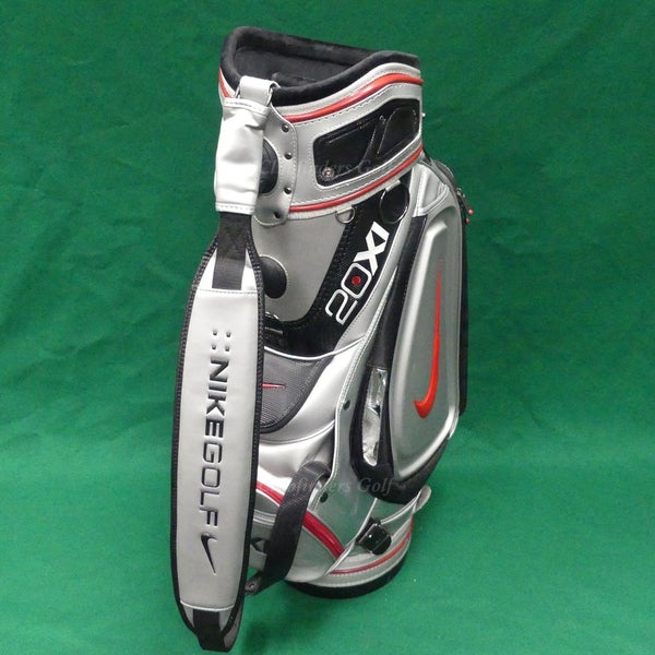 Nike 20XI 10" OD Silver/Black/Red 6-Way Golf Tour Staff Bag w/ Raincover *READ*