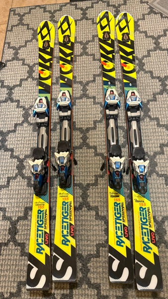Unisex Volkl Racetiger SL 155 cm Racing Skis With Bindings Max Din 12 (Used)