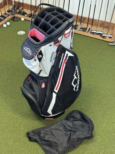 Sun Mountain Golf Maverick Cart Bag 14-Way Divider Black/White/Red Used W Cover