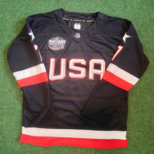 Brady Tkachuk USA Navy 4 Nations Jersey Mens L