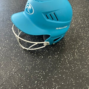 Used Rawlings SOFTBALL HELMET Batting Helmet w/Mask Carolina Blue MD 11849-S000033000