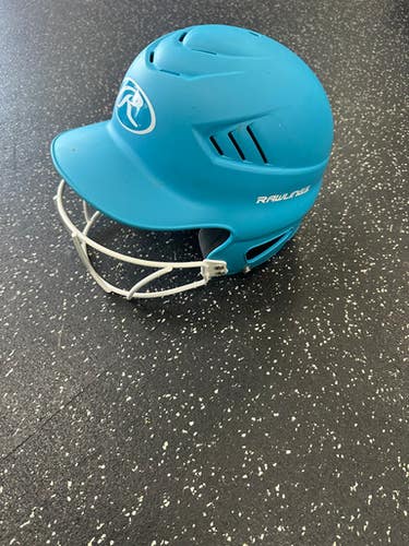 Used Rawlings SOFTBALL HELMET Batting Helmet w/Mask Carolina Blue MD 11849-S000033000