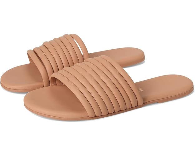 TKEES Caro Strappy Slide Womens US 8 Pout Leather Slip On Flat Sandals TLW217
