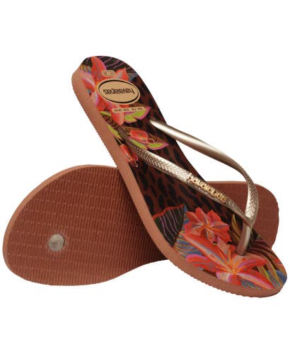 Havaianas Slim Flip Flop Women's US 10 Rust Floral Fusion Slip On Sandals TLW234