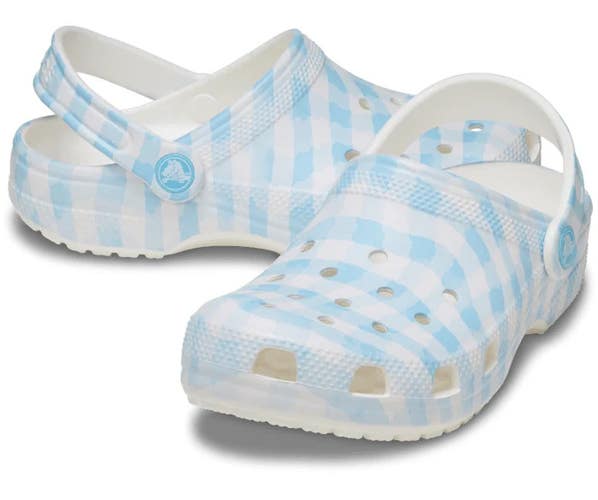 Crocs Classic 211006-16S Clogs Unisex US 3M/5W Blue White Gingham Shoes TLW235