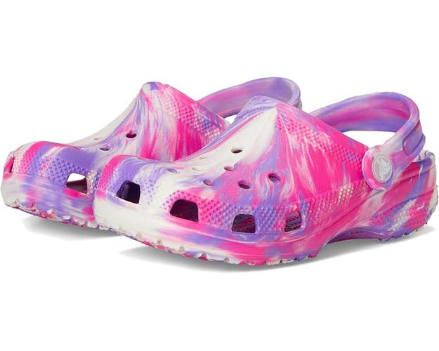 Crocs Classic Marbled Glow Clogs Kids US 3 Pink Tie Dye Slip On Shoes TLW223