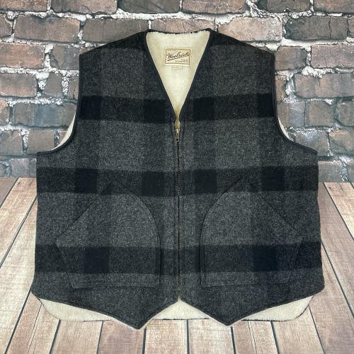 Vintage Woolrich Vest Mens XL Charcoal Black Sherpa Lined Full Zip Wool USA Made