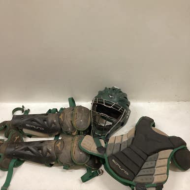 Used Mizuno SAMURAI SET W/HELMET SZ YTH Catchers Chest Protector Green Youth 11725-S000493104