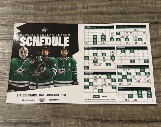 Dallas Stars NHL Hockey 2025 2026 Magnetic Schedule