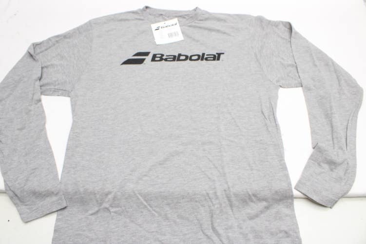 NWT MEN'S BABOLAT LONGSLEEVE LOGO TEE (HTHR GRAY) POLY / COTTON BLEND. XLARGE