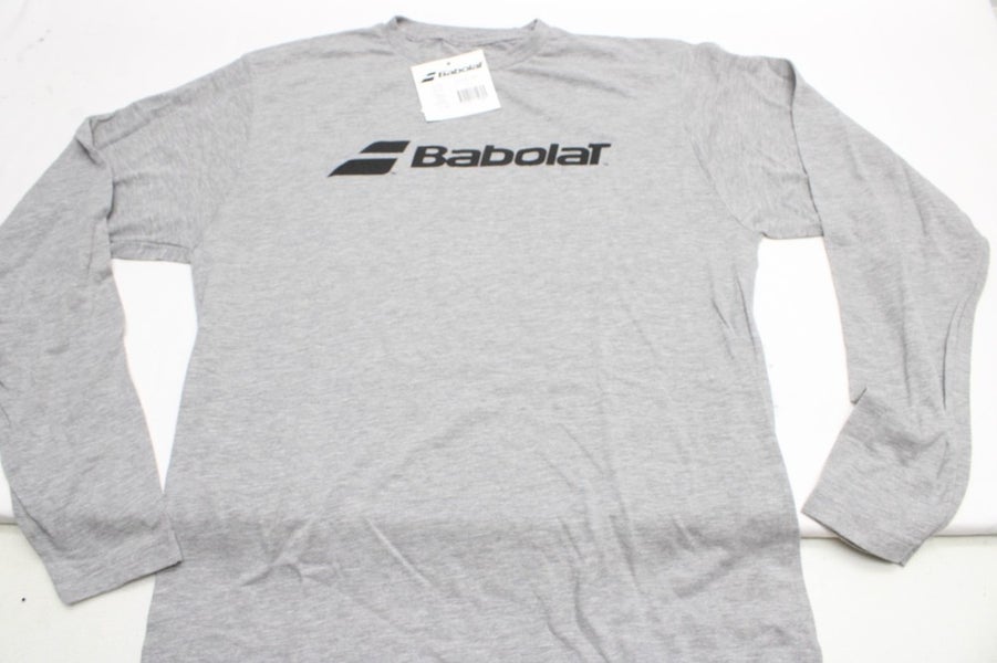 NWT MEN'S BABOLAT LONGSLEEVE LOGO TEE (HTHR GRAY) POLY / COTTON BLEND. XLARGE