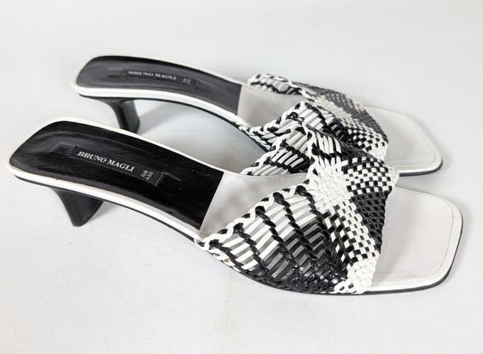 Bruno Magli Black White Woven Slide Heel Women's Size: 9.5 B Made in Italy