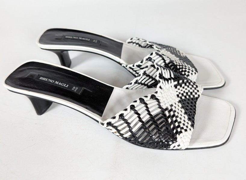 Bruno Magli Black White Woven Slide Heel Women's Size: 9.5 B Made in Italy