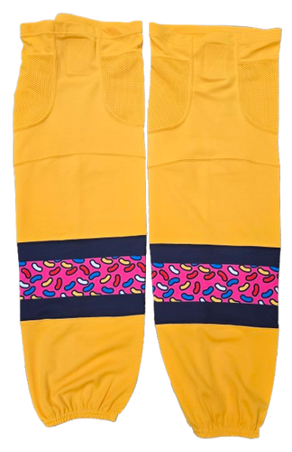 SP CUSTOM PRO HOCKEY SOCKS SPRINGIELD THUNDERBIRDS ICE-O-TOPES PRO STOCK USED (2) (14578)